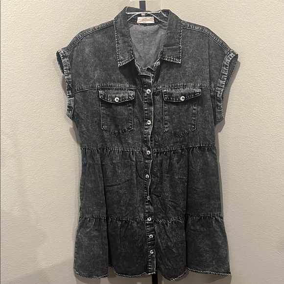 Denim Button-Up Mini Dress - Picture 1 of 3